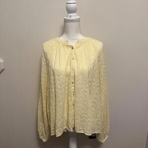 Free People yellow eyelet embroidered balloon sleeve button up Farmhouse SZ M